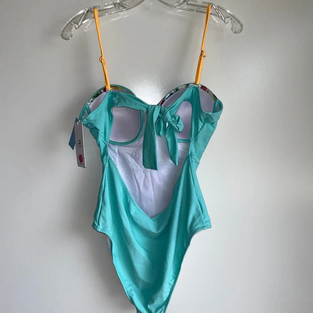 NWT CUPSHE One-Piece Blue Floral Swimsuit Size Large - Picture 5 of 9